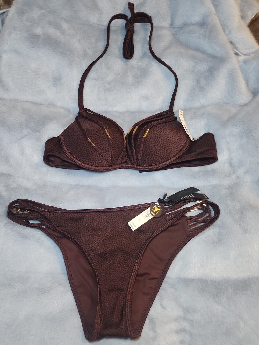 Victoria's Secret Archives Swim Push-Up Dark Brown Polkadots Bikini Set Sz 34A/M